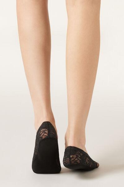 Black Lace Invisible Socks, Black, large image number 1
