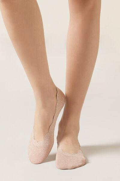 Beige Glitter Invisible Socks, 5501_291D, large image number 0