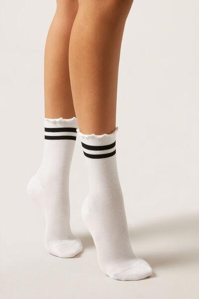 White Band Patterned Cotton Socks, 5501_446D, large image number 0