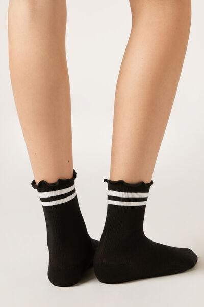 Black Romantic Rib Band Patterned Socks, 5501_447D, medium