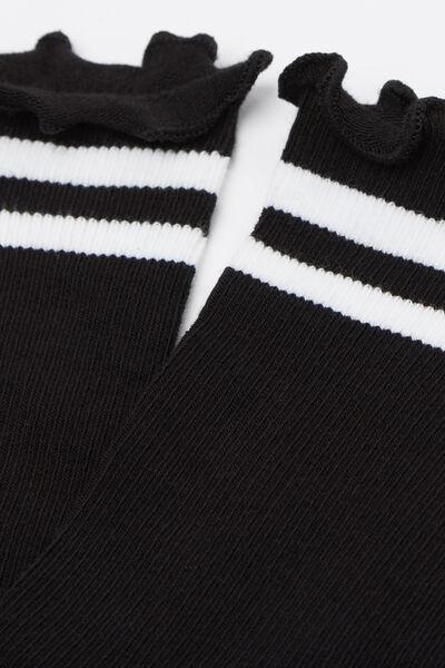 Black Romantic Rib Band Patterned Socks, 5501_447D, large image number 1