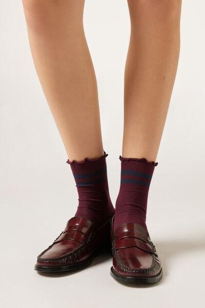 Burgundy Band Patterned Cotton Socks, 5501_448D, medium