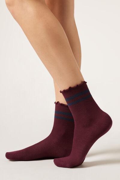 Burgundy Band Patterned Cotton Socks, 5501_448D, medium