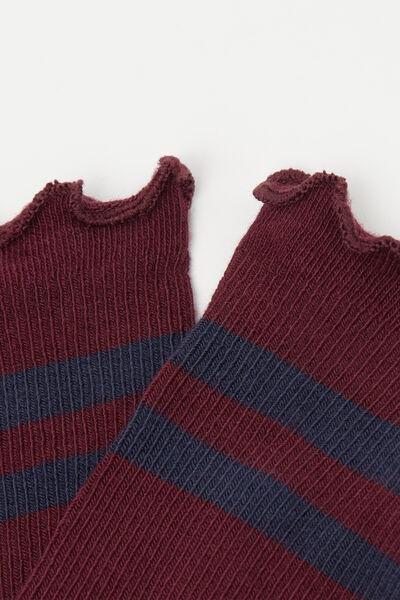Burgundy Band Patterned Cotton Socks, 5501_448D, medium
