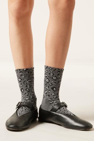 Grey Animal Print Sport Socks, 5501_449D, large image number 0