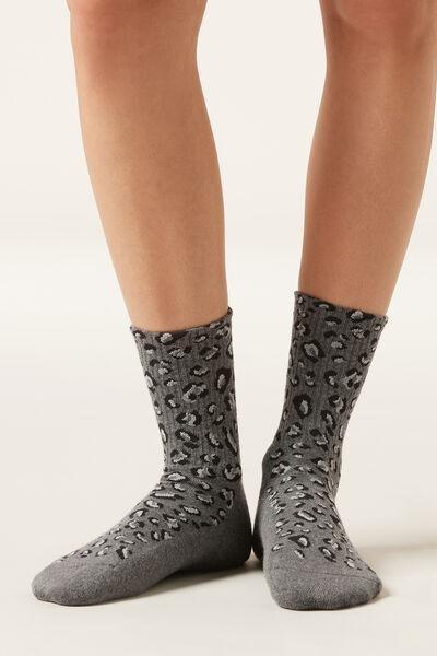 Grey Animal Print Sport Socks, 5501_449D, large image number 1