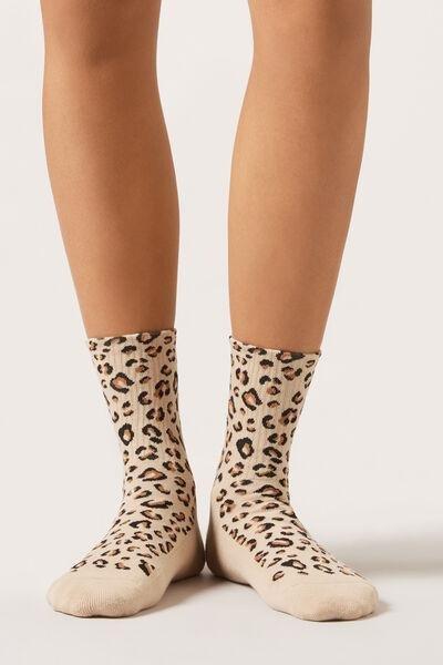 Beige Animal Print Sport Socks, 5501_450D, large image number 0