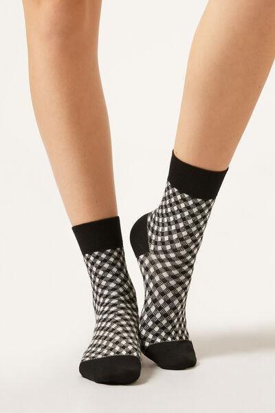 Black Patterned Short Cotton Socks, 5501_451D, large image number 0