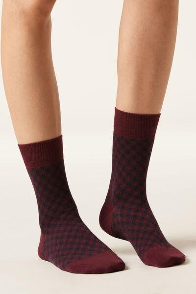 Burgundy Patterned Short Cotton Socks, 5501_452D, large image number 0