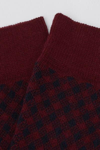 Burgundy Patterned Short Cotton Socks, 5501_452D, large image number 1