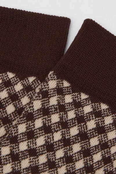 Brown Patterned Short Cotton Socks, 5501_453D, large image number 2