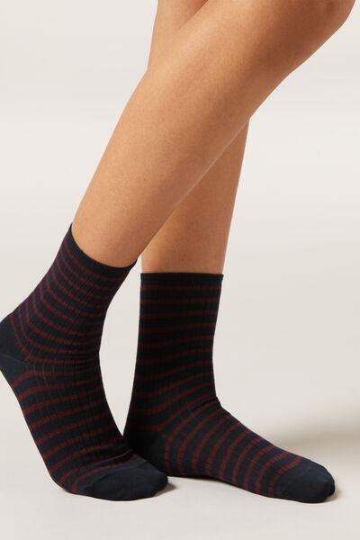 Navy Striped Rib Striped Socks, 5501_455D, large image number 0