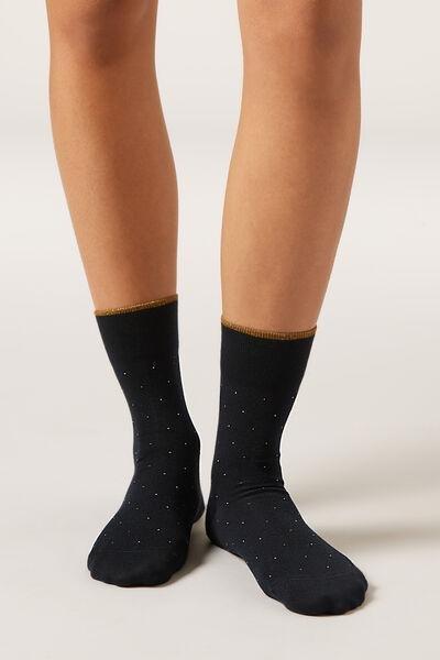 Navy Micro Polka Dot Patterned Socks, 5501_457D, large image number 0