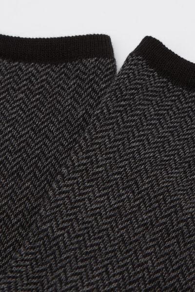 Black Herringbone Patterned Short Cotton Socks, 5501_467D, large image number 1