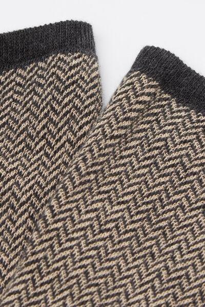 Grey Herringbone Patterned Short Cotton Socks, 5501_468D, large image number 2