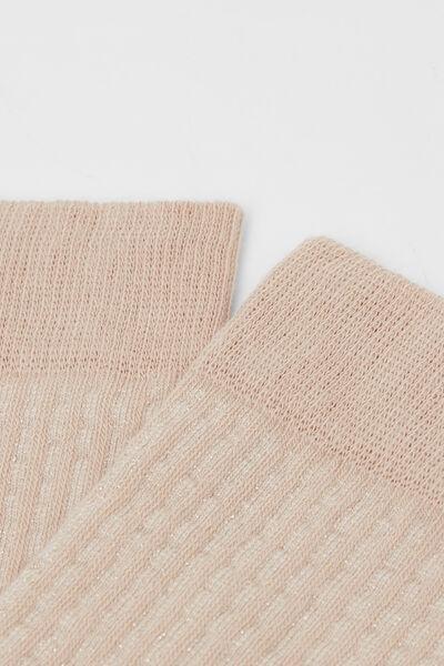 Beige Ribbed Patterned Short Cotton Socks, 5501_605D, large image number 2