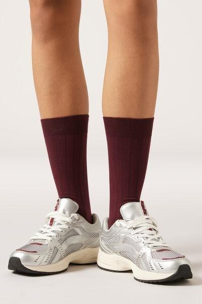 Burgundy Ribbed Mid-Calf Socks, 5501_174D, medium