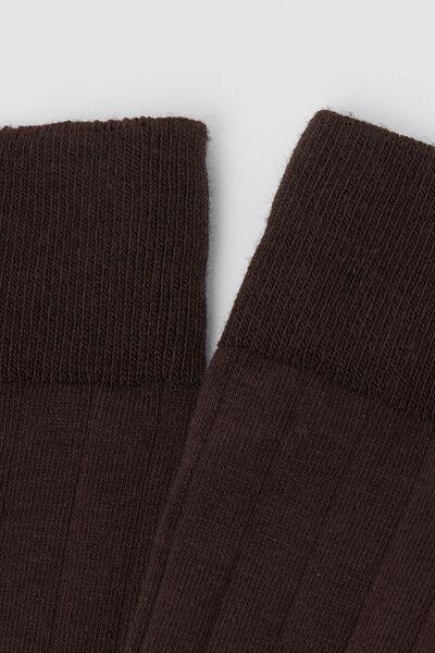 Brown Ribbed Mid-Calf Socks, 5501_283D, medium