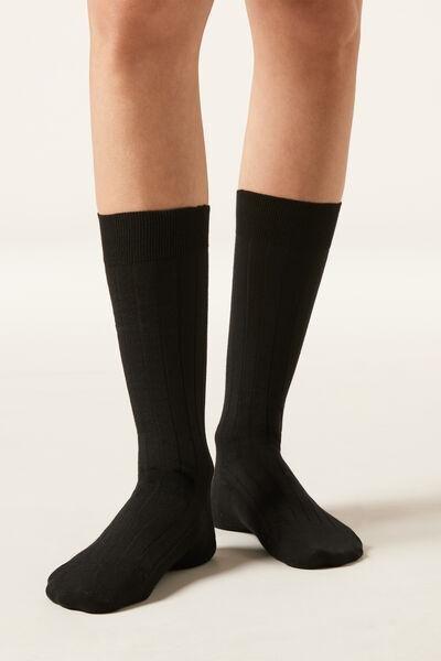 Black Ribbed Mid-Calf Socks, 5501_460D, large image number 0