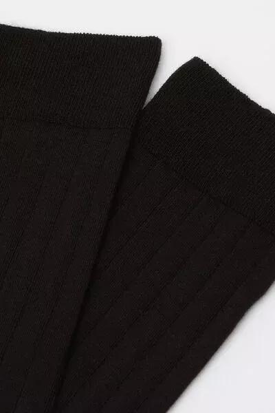Black Ribbed Mid-Calf Socks, 5501_460D, large image number 1