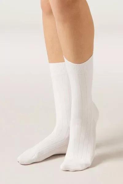 White Ribbed Mid-Calf Socks, 5501_461D, large image number 0