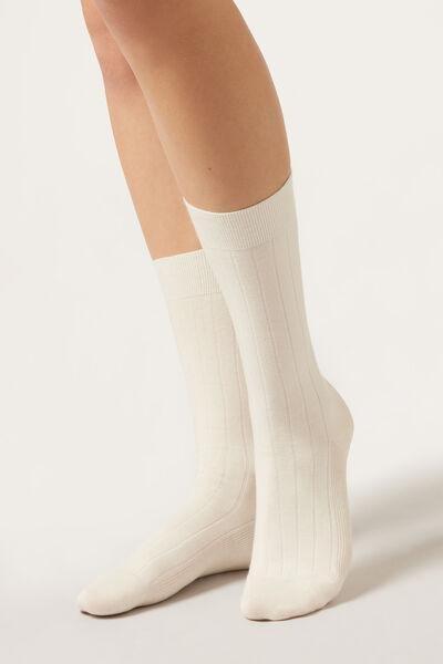 White Ribbed Mid-Calf Socks, 5501_463D, large image number 0