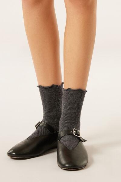 Grey Ribbed Short Cashmere Socks, 5501_181D, medium