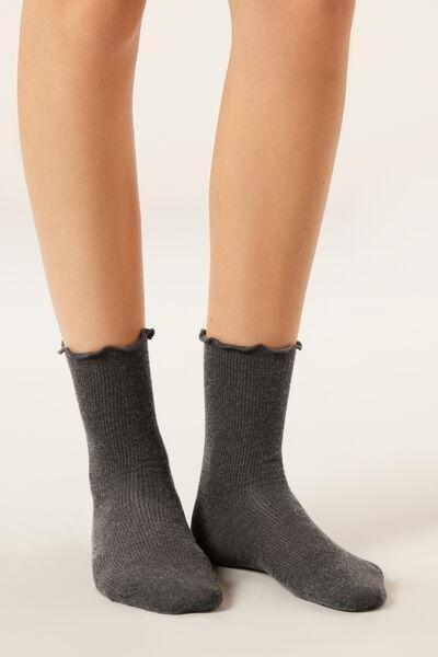 Grey Ribbed Short Cashmere Socks, 5501_181D, medium