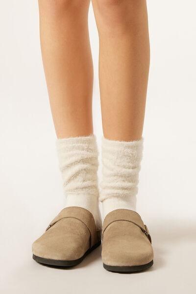 White Short Fluffy Cashmere Socks, 5501_476D, large image number 0