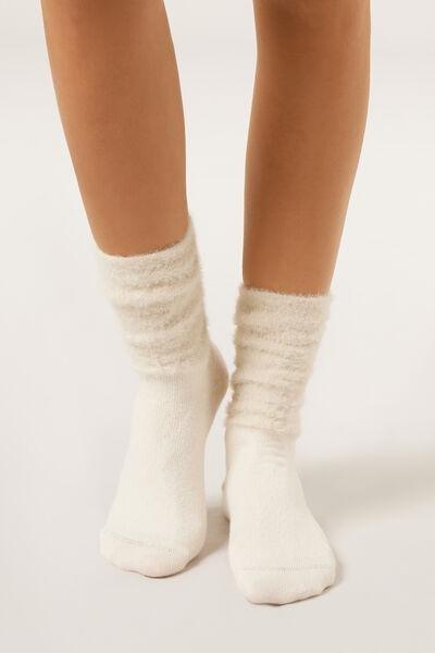 White Short Fluffy Cashmere Socks, 5501_476D, large image number 1