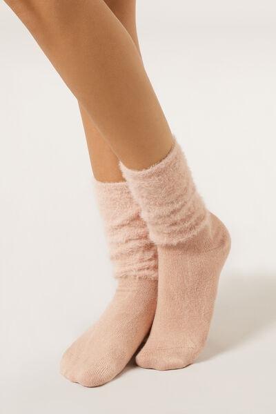 Pink Short Fluffy Cashmere Socks, 5501_477D, large image number 0