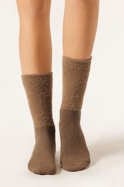 Brown Short Fluffy Cashmere Socks, 5501_478D, large image number 0