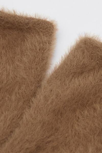 Brown Short Fluffy Cashmere Socks, 5501_478D, large image number 1