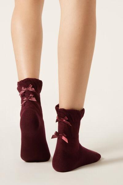 Burgundy Gathered Bow-Detail Socks, 5501_174D, medium
