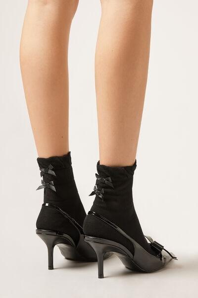 Black Gathered Bow Socks, 5501_460D, large image number 0