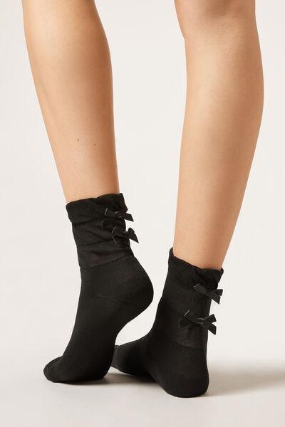 Black Gathered Bow Socks, 5501_460D, large image number 1