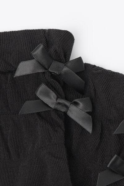 Black Gathered Bow Socks, 5501_460D, large image number 2