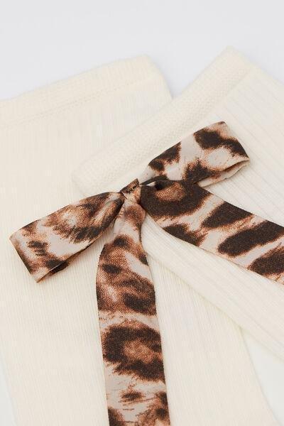 White Animal Print Bow-Detail Cotton Socks, 5501_463D, large image number 2