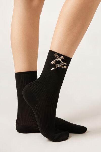 Black Tropical Print Cotton Socks, 5501_460D, medium