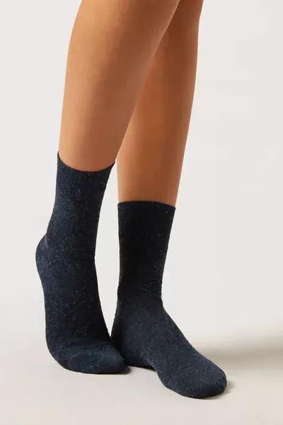 Navy Buttoned Finish Cashmere Socks, 5501_183D, large image number 0