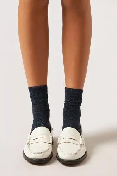 Navy Buttoned Finish Cashmere Socks, 5501_183D, large image number 1