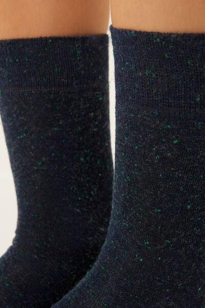 Navy Buttoned Finish Cashmere Socks, 5501_183D, large image number 3