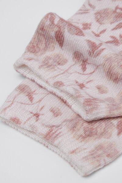 Pink Floral Print Cotton Socks, 5501_329D, large image number 2