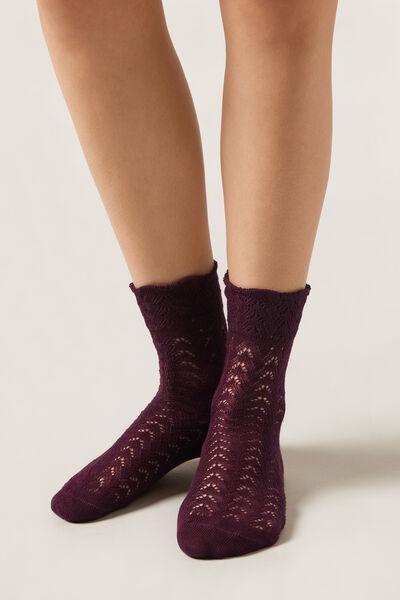 Burgundy Openwork Socks, 5501_174D, medium
