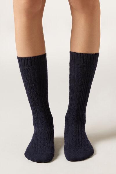 Navy Cable-Patterned Cashmere Socks, 5501_183D, large image number 0