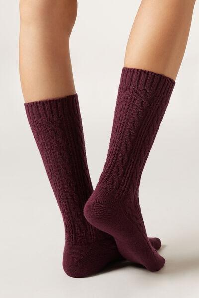Burgundy Cable-Patterned Cashmere Socks, 5501_184D, large image number 0
