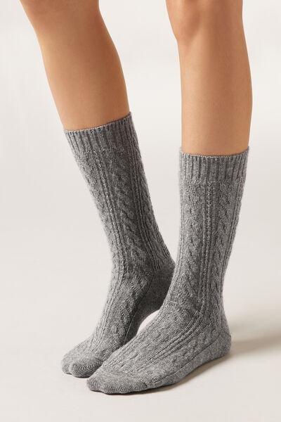 Grey Cable-Patterned Cashmere Socks, 5501_197D, large image number 0
