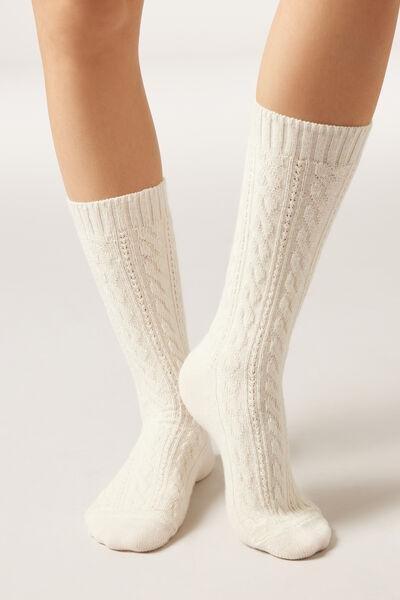 White Cable-Patterned Cashmere Socks, 5501_484D, medium