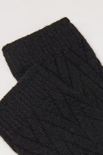 Black Patterned Short Cashmere Socks, 5501_203D, large image number 1