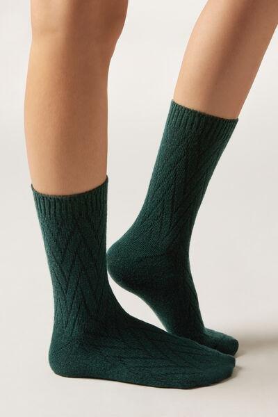 Green Patterned Cashmere Socks, 5501_471D, large image number 0